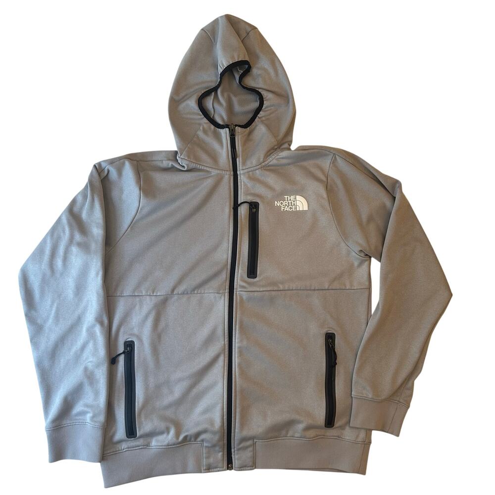 North Face Men's Tech Elastic Full Zip Light Grey Hoodie Size Large
